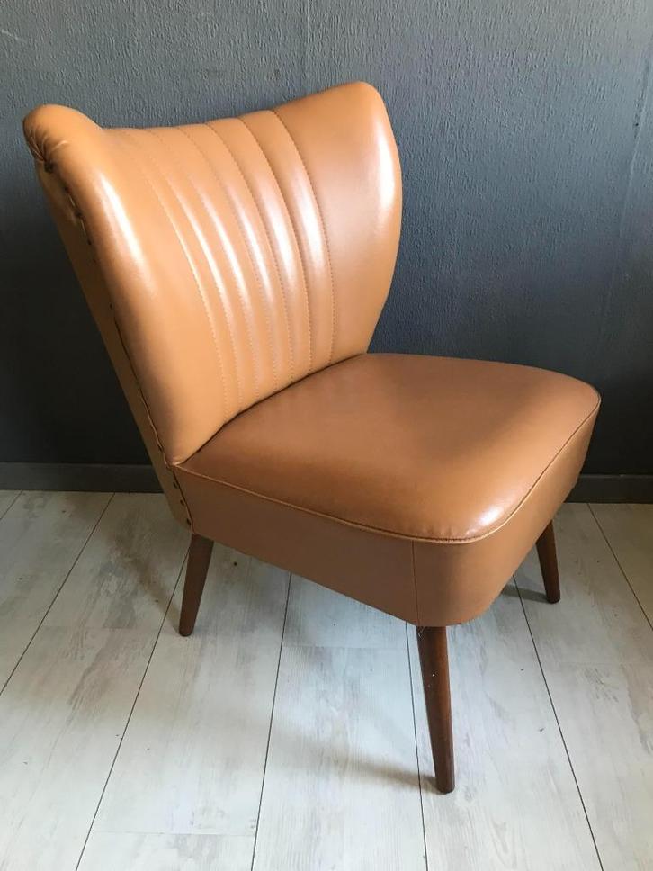 Vintage Cocktail Stoel Leer 1960S, Huis en Inrichting, Stoelen, Gebruikt, Eén, Hout, Leer, Bruin, Ophalen