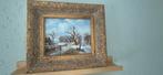 Antiek Winterlandschap Schilderij met Lijst, Ophalen of Verzenden