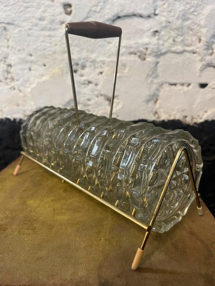 Vintage mid century rekje met 12 kristalglazen onderzetters, Huis en Inrichting, Woonaccessoires | Onderzetters, Gebruikt, Glas of Kopje