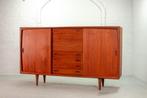 XXL Vintage Deens Teak Wandkast Dressoir Highboard 1960s, Met deur(en), 25 tot 50 cm, 200 cm of meer, Teakhout