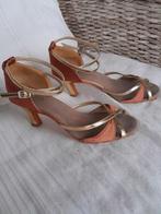 dansschoenen brons satijn/goud, flairhak 39,5/40, Ophalen of Verzenden, Gebruikt, Schoenen
