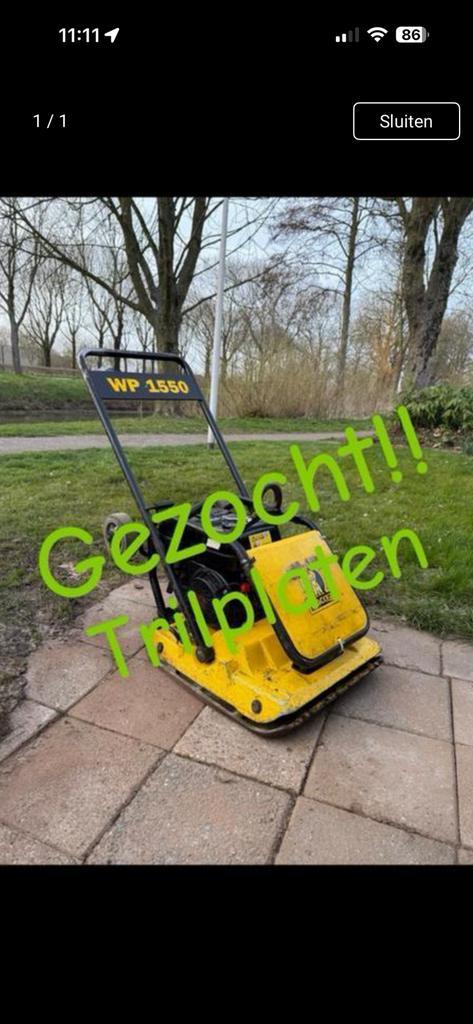 Trilplaat bandenzaag wacker stamper hakselaar Gezocht!!!, Tuin en Terras, Hand-tuingereedschap, Zo goed als nieuw, Ophalen