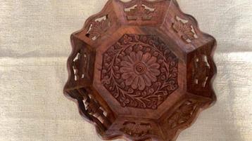 Vintage handgesneden sheesham houten schaal 18 cm doorsnee beschikbaar voor biedingen