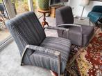 Twee moderne industriële fauteuils, staal en stof, Ophalen, Gebruikt, 75 tot 100 cm, Stof