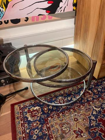 Jaren 70 Swiveltafel Chroom/Glas beschikbaar voor biedingen