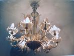 kroonluchter van Venetiaans glas (Murano), Huis en Inrichting, Ophalen, Gebruikt, Glas, Murano: narcissen en gekrulde bladeren