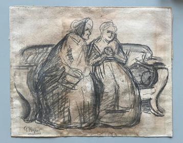 Houtskooltekening van Gerke Henkes (1844-1927) beschikbaar voor biedingen