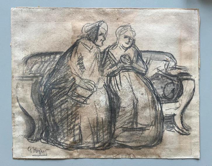 Houtskooltekening van Gerke Henkes (1844-1927), Antiek en Kunst, Kunst | Tekeningen en Foto's, Ophalen of Verzenden