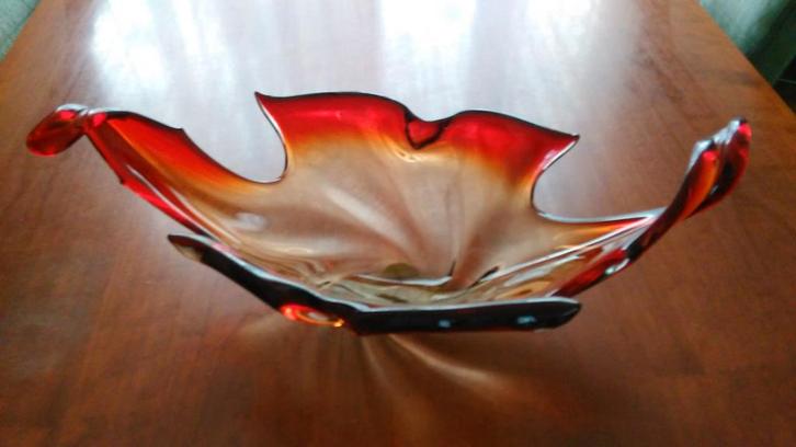 Art Deco Fruitschaal - Rood Glas, Antiek en Kunst, Antiek | Glas en Kristal, Ophalen of Verzenden