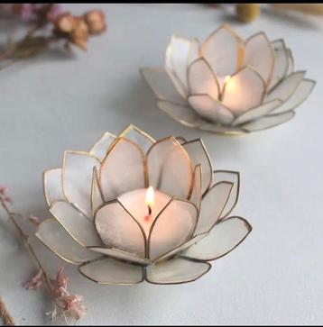 Nieuw set Lotus waxinelichtjes Capiz - Naturel/Goud beschikbaar voor biedingen