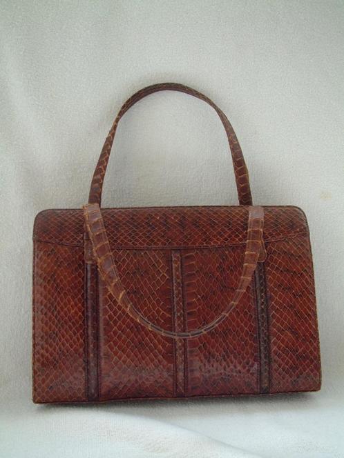 Oude echt slangenleren slangeleren  leer handtas nr.2, Sieraden, Tassen en Uiterlijk, Tassen | Damestassen, Handtas, Bruin, Ophalen of Verzenden