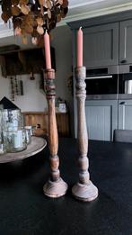 Set van 2 sobere houten kandelaars, Gebruikt, 25 tot 50 cm, Ophalen of Verzenden, Bruin