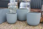 Grote ronde bloempotten Fiberstone grijs terras 3 maten