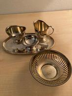 Vintage DE verzilverd roomstel, theezeef en bonbonschaaltje, Antiek en Kunst, Antiek | Goud en Zilver, Ophalen