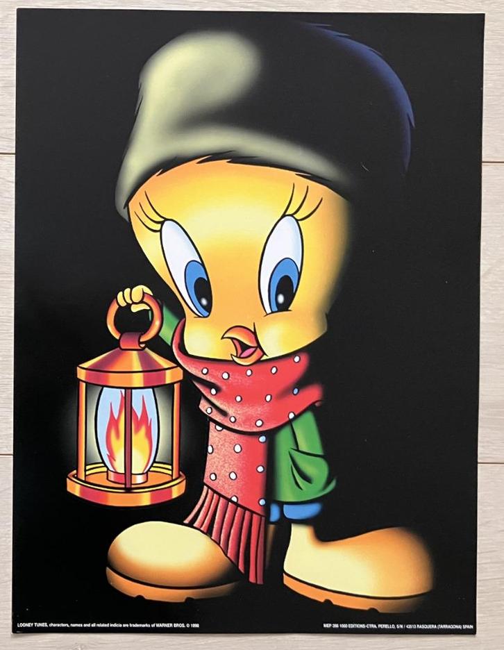 Poster A3 Looney Tunes Tweety 1998 Vintage, Verzamelen, Stripfiguren, Zo goed als nieuw, Plaatje, Poster of Sticker, Looney Tunes