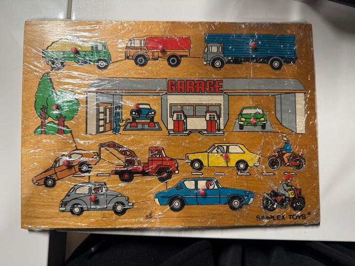 Vintage Simplex Toys Auto Garage Houten Puzzel, Antiek en Kunst, Antiek | Speelgoed, Ophalen