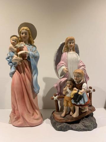 Biscuit Beeldjes Maria & Engel - Religieus Antiek Setje 2 st beschikbaar voor biedingen