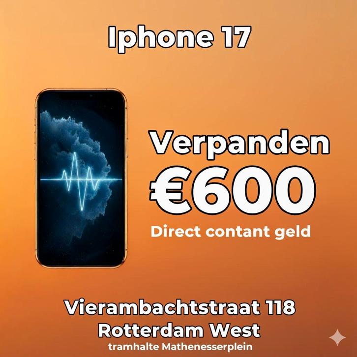 De Nieuwste Iphone 17 Verpanden - Direct Cash in Rdam West, Telecommunicatie, Mobiele telefoons | Apple iPhone, Nieuw, 256 GB
