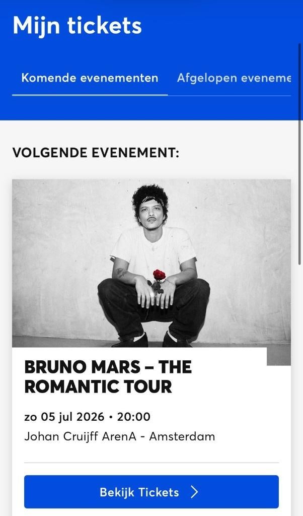 2x Platinum Tickets Bruno Mars op 5 juli 2026, Tickets en Kaartjes, Twee personen, Juli