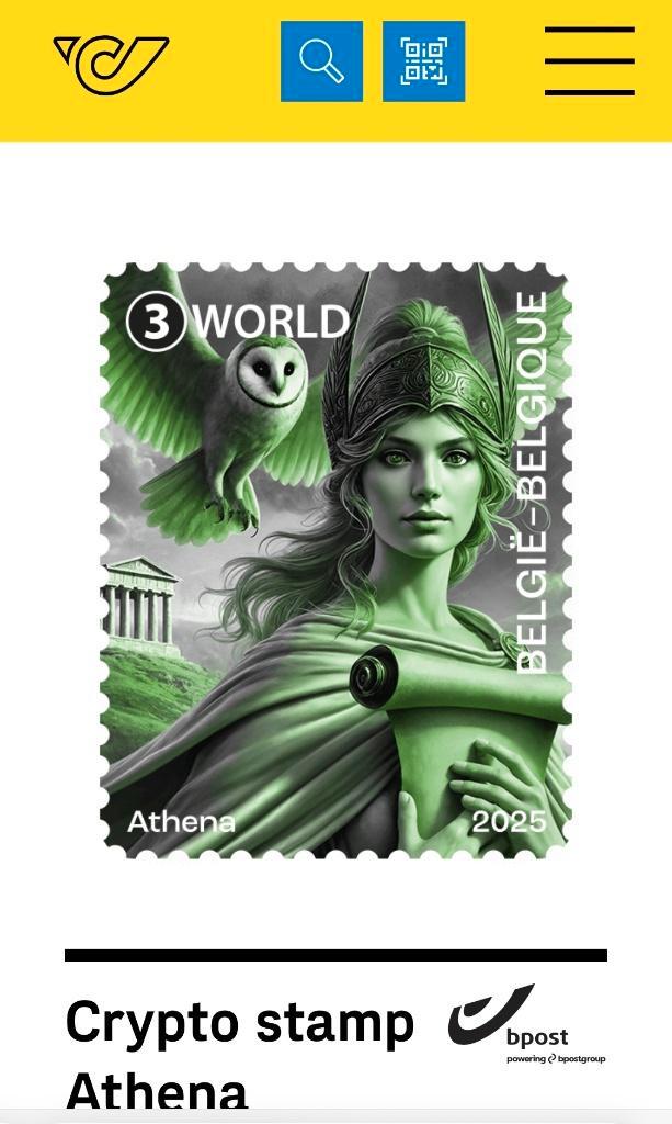 Crypto stamp Athena groen, niet geclaimd, Postzegels en Munten, Postzegels | Europa | België, Postfris, Frankeerzegel, Overig