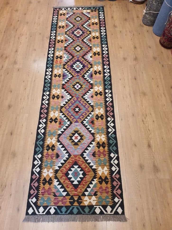 Handgeweven oosterse wollen kelim loper 295x80, Huis en Inrichting, Stoffering | Tapijten en Kleden, Nieuw, 50 tot 100 cm, 200 cm of meer