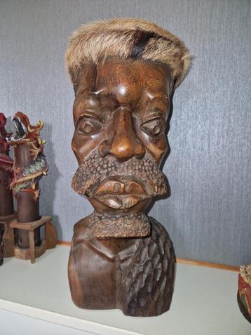 Groot Indonesisch houten snijwerk hoofd als trommel + meer. beschikbaar voor biedingen