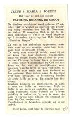Carolina Joh. de Groot 1907 Veghel + 1964 Venlo, Verzamelen, Bidprentjes en Rouwkaarten, Ophalen of Verzenden