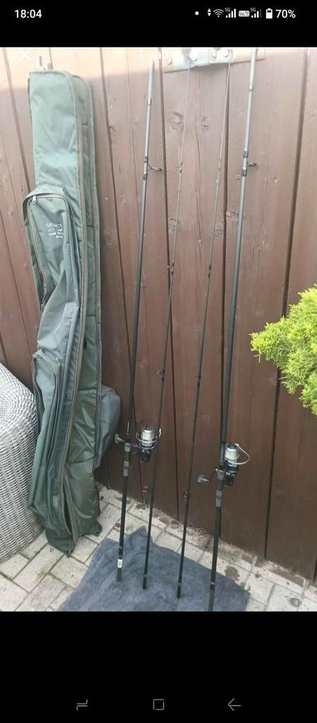 Karperhengels Set met Molens en Foudraal, Watersport en Boten, Hengelsport | Karpervissen, Gebruikt, Complete set, Ophalen of Verzenden