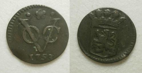 Holland VOC ½ Duit 1753, Postzegels en Munten, Munten | Nederland, Losse munt, 1 cent, Vóór koninkrijk, Ophalen of Verzenden