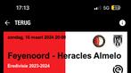Voor vanavond 2 tickets Feyenoord- Heracles, Tickets en Kaartjes, Sport | Voetbal