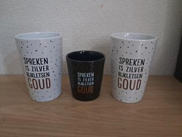 3 bekers "spreken is zilver bijkletsen goud" beschikbaar voor biedingen