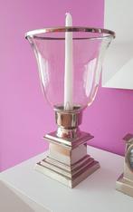Prachtig vintage windlicht / tafellamp van glas met chroom, Ophalen of Verzenden, Gebruikt, Glas, Minder dan 50 cm