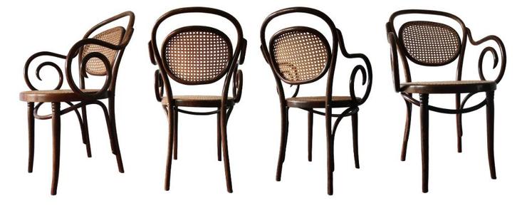 4 x Thonet stoel met leuning, No 11, Huis en Inrichting, Stoelen, Gebruikt, Vier, Hout, Riet of Rotan, Bruin, Ophalen