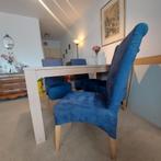 4 blauwe eetkamer suede  stoelen, Blauw, Zo goed als nieuw, Ophalen