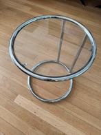 Bijzettafel van chroom en glas, Huis en Inrichting, Tafels | Bijzettafels, Modern minimalistisch, Minder dan 55 cm, Gebruikt, Rond