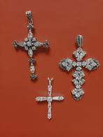 3 Mooie Zilveren Kruisjes met Bergkristal, Verzenden, Zilver, Hanger, Met edelsteen