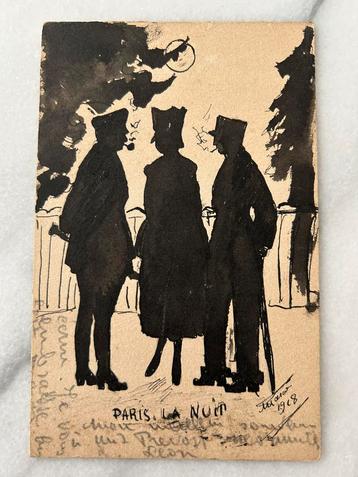 Wo1: ak handgemaakt Parijs bij nacht 1918 beschikbaar voor biedingen