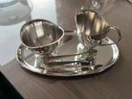 Verzilverd vintage Melk- en suikerset met suikerklontjestang, Antiek en Kunst, Antiek | Goud en Zilver, Ophalen of Verzenden, Zilver