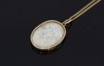 Moeder en Kind 14k gouden antieke ketting hanger porselein, Ophalen of Verzenden, Goud, Hanger, Met edelsteen