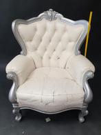 klassieke fauteuil – zilver met wit leerlook, Ophalen, Gebruikt, Overige typen