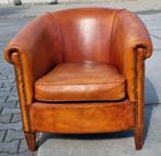 Schapenleren fauteuil cognac bruin leer + BEZORGING GRATIS