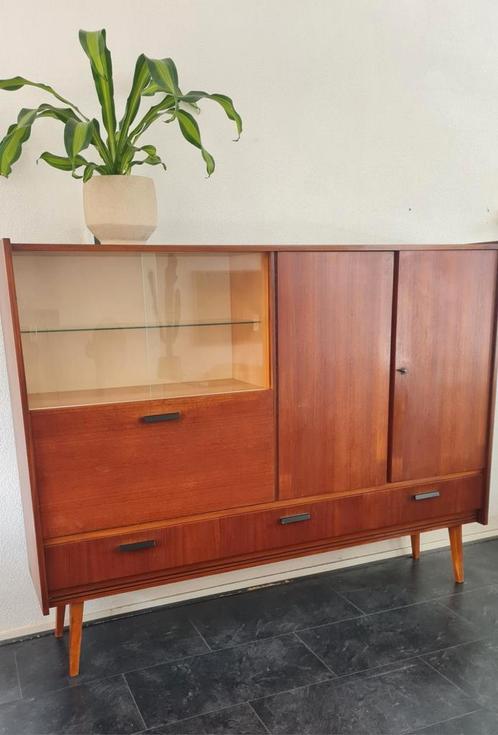 Prachtige retro vintage highboard buffet kast, Huis en Inrichting, Kasten | Buffetkasten, Gebruikt, 100 tot 150 cm, 25 tot 50 cm