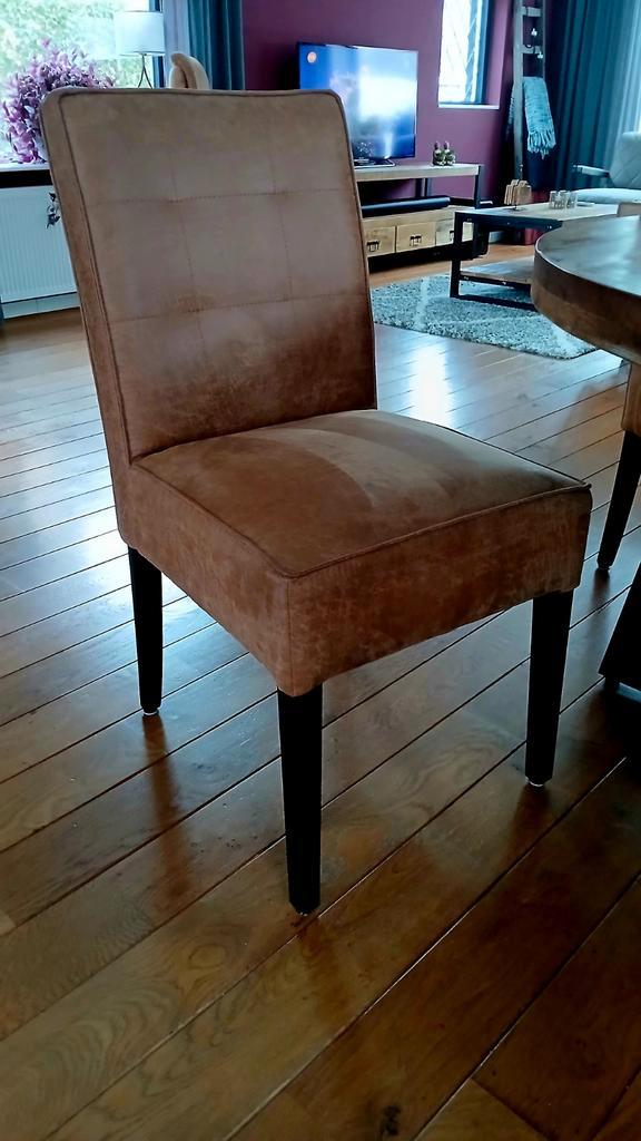 Cognac kleurige eetkamerstoelen - set van 4, Huis en Inrichting, Stoelen, Gebruikt, Vier, Stof, Bruin, Ophalen