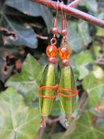 OOrbellen Copper Lidie glas lang-facet koper, Sieraden, Tassen en Uiterlijk, Oorbellen, Hangers, Nieuw, Glas, Groen
