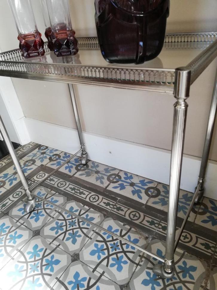 Vintage bar cart / drankentrolley, chroom, op wieltjes, Huis en Inrichting, Tafels | Bijzettafels, Zo goed als nieuw, Rechthoekig