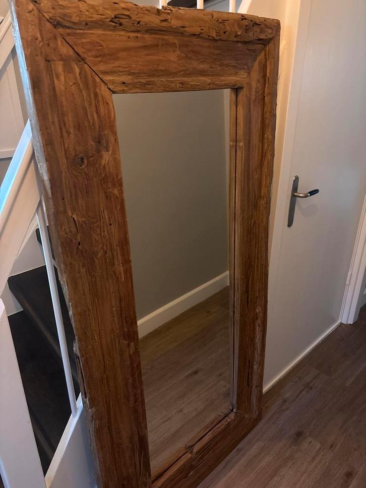 Grote Spiegel met Houten Lijst - 160x80cm, Huis en Inrichting, Woonaccessoires | Spiegels, Zo goed als nieuw, 75 tot 100 cm, 150 tot 200 cm