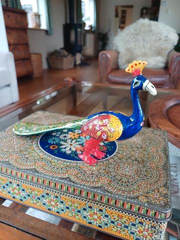 Brocante pauw vogel Meenakari handpainted deco oosters  beschikbaar voor biedingen