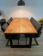 Houten Eettafel met Stalen Onderstel, Ophalen, Rechthoekig, 200 cm of meer, 50 tot 100 cm