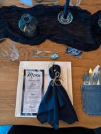 Blauwe servetten, tafelloper en vaasjes, Ophalen of Verzenden, Zo goed als nieuw, Versiering, Geboorte of Huwelijk