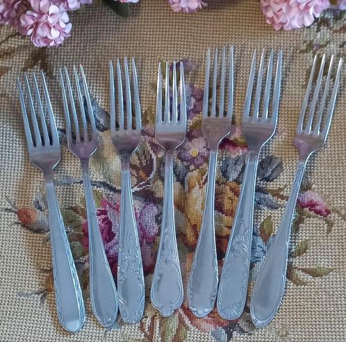 Mooie set van 7 brocante dinervorken, verschillende merken, Antiek en Kunst, Curiosa en Brocante, Ophalen of Verzenden